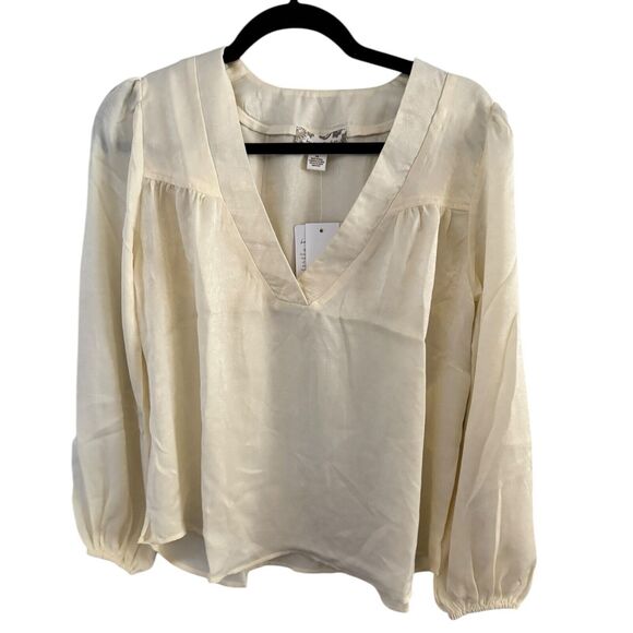 NWT Band Of The Free Cash Ivory Long Sleeve Satin Popover Blouse Size XS Boho - Picture 3 of 9